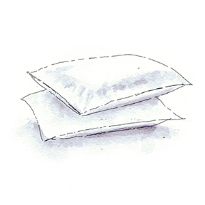 A simple watercolour illustration of two white pillows stacked on top of each other, inspired by the serene comfort found in Zetter Amsterdam 717 - Bedrooms.